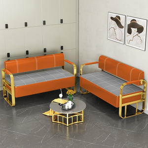 Barber shop hair salon waiting chairs beauty clothing store relaxation area stainless steel <b>gold</b>-plated <b>sofa</b> waiting area - Product Image 2