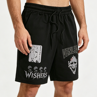 Shorts amples à taille haute pour homme, style streetwear sportif, avec cordon élastique, 80% coton 20% polyester, imprimé graphique vintage