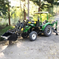 Mesin pembajak Rotary Tiller Garden Cultivator Backhoe Loader 4x4 traktor kompak dengan Loader dan Backhoe