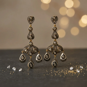 Boucles d'oreilles pendantes Art Déco vintage en argent 925 plaqué or 22 carats, forme poire goutte d'eau, pour femme, bijoux de soirée - Product Image 4