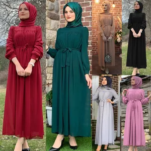 2020 Nieuwe Chiffon Abaya Moslim Vrouwen Gevoerd Lange Maxi Jurk Turkije Dubai Effen Kleur Islamitische Kleding