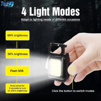 Senter Mini Gantungan Kunci COB Isi Ulang 500 Lumen dari Paduan Aluminium untuk Berkemah, 3 Mode Cahaya, Portabel