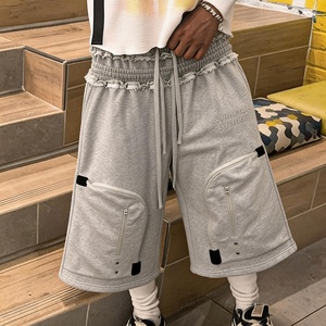 Custom Logo Double Waist Streetwear Oversized Acid Wash <b>3</b>/<b>4</b> Long <b>Shorts</b> High Quality French Terry Baggy Running <b>Shorts</b> <b>Men</b> - Product Image 1