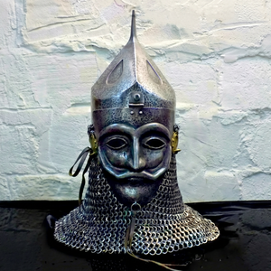 Casque de style Empire Ottoman ALFA-NAUTICAL avec chaîne de mailles, masque de chevalier médiéval, armure métallique faite à la main pour usage promotionnel - Product Image 1