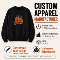 Fabricant de vêtements personnalisés, sweat-shirt à col rond avec broderie de citrouille d'Halloween, streetwear, sweat-shirt à col rond Jack O Lantern