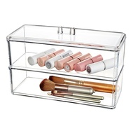 Boîte de rangement de bureau rectangulaire transparente en acrylique empilable avec compartiments, organisateur de bureau anti-poussière pour bijoux et papeterie