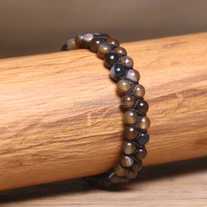 Bracelet ajustable tressé à la main en pierre naturelle Œil <span class=keywords><strong>de</strong></span> <span class=keywords><strong>tigre</strong></span> et Agate, double couche, pour hommes et femmes, bijoux en pierres précieuses <span class=keywords><strong>de</strong></span> guérison, vente en gros - Product Image 3