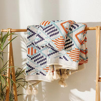 Funda de Sofá Bohemia, Manta Tejida para Ventana, Manta Étnica con Ondas para Aire Acondicionado, Mantas con Borlas para Siesta