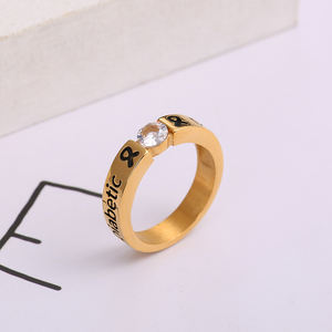 Gran calidad de acero inoxidable PVD chapado en oro diamante aumentar conciencia sobreviviente cinta enfermedad fibromialgia anillos para regalo - Product Image 6
