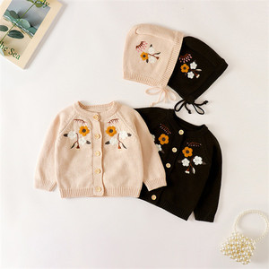 RTS เสื้อผ้าเด็กผู้หญิงแรกเกิดแขนยาวลายดอกไม้,เสื้อคาร์ดิแกนถักพร้อม<span class=keywords><strong>หมวก</strong></span>1ชิ้น - Product Image 1