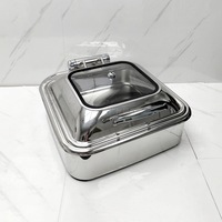 Ensemble de réchauds de buffet de luxe en acier inoxydable avec contrôle numérique intelligent de la température alimenté à l'alcool, design rectangulaire argenté