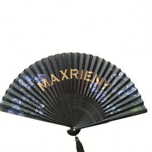 Abanico de Papel de Bambú Blanco de 21 cm Pintado a Mano con Borla para Recuerdos de Boda y Promociones - Product Image 5