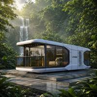Capsule de villégiature modulaire intelligente, maison-capsule panoramique avec vue à 270 degrés, maisonnette préfabriquée pour séjour de luxe en pleine nature