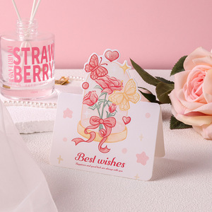 Cartes de vœux élégantes personnalisées avec logo, découpées, vente en gros, motif bouquet romantique frais, imprimées en couleur - Product Image 1