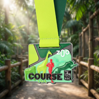 Médaille personnalisée pour course de zoo, vente en gros d'usine, en alliage de zinc, argent antique, émail souple, relief 3D, motif animal sauvage, récompense sportive