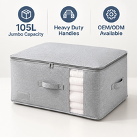 Sac de rangement pour couette en coton et lin, imperméable, résistant à l'humidité, avec poignée épaisse, capacité de 105 L, pliable pour le déménagement et l'emballage des vêtements