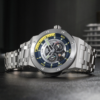 Montres mécaniques professionnelles en promotion avec boîtier transparent en acier inoxydable, cadran de 42 mm, résistance à l'eau de 50 m