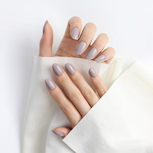 AIERFEI 24 piezas elegante avanzado Color gris Color sólido corto ovalado corto redondo uñas postizas Gel suave Prensa en suministros para uñas - Product Image 2