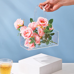 Boîte de panier de fleurs en acrylique transparent pour décoration de table de mariage avec poignées - Product Image 4
