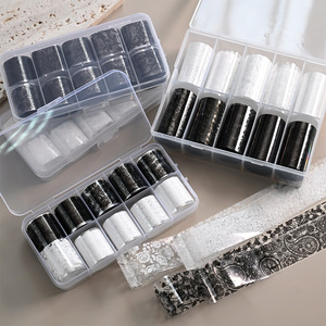 สติกเกอร์ติดเล็บลายลูกไม้ดอกไม้สีดำขาว ขนาด 2.5x50 ซม. ฟอยล์ติดเล็บแบบลอกลาย ติดเองได้ สำหรับตกแต่งเล็บ DIY ทำเล็บมือแบบมืออาชีพ - Product Image 3