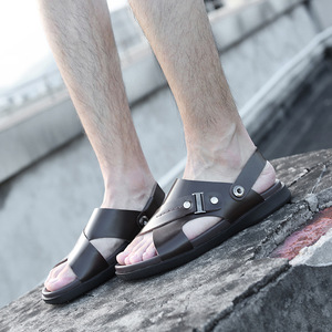 Sandalias Planas de Cuero Vacuno de Primera Capa, Punta Abierta, Correa con Hebilla, Suela de Goma Transpirable, Sandalias Casuales de Verano para Hombre - Product Image 3