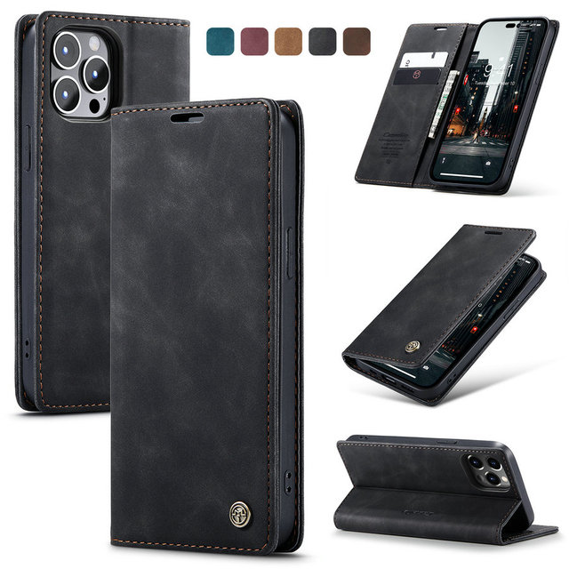 Caseme for iPhone 15 6s Plus 7 8 X Ultra Thin Full Cover PU Luxury Leather for iPhone 15 Pro Wallet Flip Case with 2 Card Slots