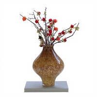 Vase à fleurs en verre marron dégradé texturé moucheté, ventre large et col étroit, pour la décoration intérieure, vente en gros