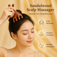 Coffret Cadeau Peigne de Massage à Cinq Dents en Bois de Santal Naturel pour Thérapie du Cuir Chevelu, Soulagement du Stress, Outil de Massage des Méridiens de la Tête