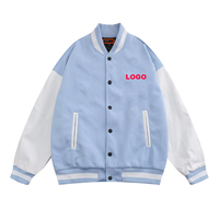 Vente en gros de patchs en chenille brodés personnalisés corps en laine manches en cuir veste universitaire bleu clair Letterman Baseball College