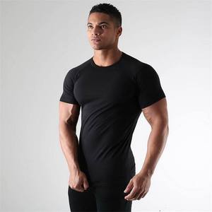 T-shirt décontracté pour homme, coupe classique, couleur unie, été, sans col, sport, respirant, écologique, en toile de coton/élasthanne, séchage rapide - Product Image 3