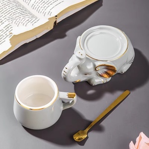 Tasse à café et soucoupe en céramique de style européen, créatives et simples, pour la maison, l'hôtellerie et la restauration, ensemble thé et café en forme d'éléphant, coffret cadeau coloré - Product Image 5