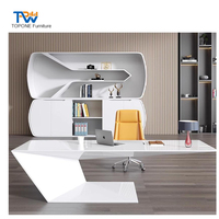 Bureau de direction en bois blanc brillant simple personnalisé pour le bureau à domicile