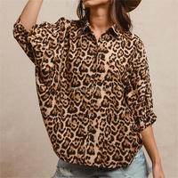 Chemisier ample décontracté pour femme, style vintage, imprimé léopard, col chemise, manches chauve-souris mi-longues, boutonné, grande taille personnalisée