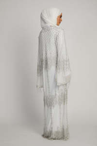 Robe longue modeste Leduo personnalisée avec des paillettes blanches partagées, poignets smockés, abaya pour femmes musulmanes - Product Image 3