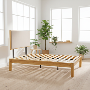 Zb BSci आधुनिक सरल डिजाइन बांस बिस्तर फ्रेम हेडबोर्ड ठोस लकड़ी मंच बेडरूम फर्नीचर के साथ - Product Image 5