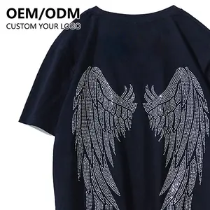 カスタム高品質シャインダイヤモンドTシャツカスタムホットドリルラインストーンロゴプリント半袖グラフィック綿100% 男性用Tシャツ