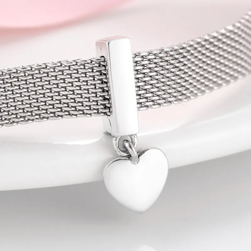 Gerçek 925 ayar gümüş moda klips kalp boncuk kadınlar için bilezikler Fit orijinal yansıma bilezik toptan takı