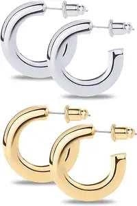 European And American Fashion Gold Hoop Thick And Light Open Earrings 14K Gold-plated Women's Gold Hoop Earrings