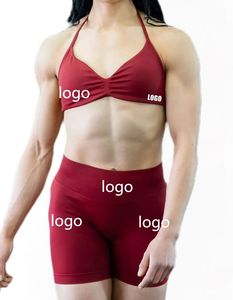 2025 Maßgefertigter Sport-BH aus Nylon für Damen, schöner rückenfreier nahtloser Neckholder-BH mit starkem Halt für Yoga, Fitnessstudio, Fitness, schlichter Stil - Product Image 2