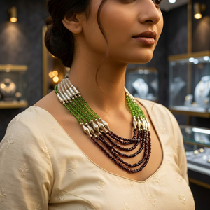 Women's Multilayer Beaded <b>Necklace</b> Green Black Garnet Turquoise Agate Pearl Silver Plated Bohemian Wedding Jewelry Fashion - Product Image 3