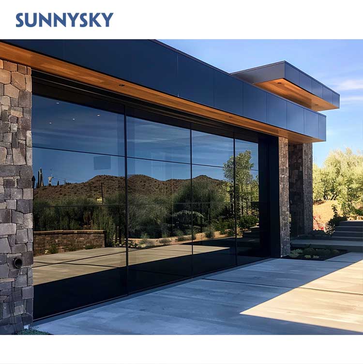 Sunnysky на заказ бескаркасные стеклянные изолированные панели двери гаража патио верхние секционные алюминиевые двери гаража