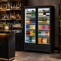 Réfrigérateur vertical pour boissons à double porte vitrée à fermeture automatique, refroidissement par air, avec éclairage LED blanc froid