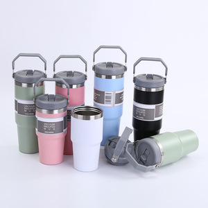 W49 Custom Branded 30oz Double Wall Insulated Sports Tumbler with Handle Stainless <b>Steel</b> Vacuum Water <b>Bottle</b> with Straw and Lids - Product Image 3