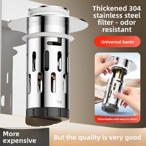 Bonde de <span class=keywords><strong>lavabo</strong></span> escamotable anti-fuite avec filtre anti-odeur en acier inoxydable et cœur en cuivre pour baignoire, hôtel, luxe léger - Product Image 6