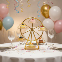Support à cupcakes créatif en métal doré en forme de grande roue, présentoir rotatif à 6 paniers pour desserts, idéal pour mariages, fêtes et événements.