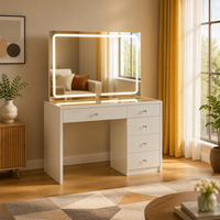 Coiffeuse de chambre à coucher avec miroir LED 3 couleurs et 5 tiroirs, nouveau design, vente chaude