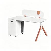 Table de travail de bureau moderne blanche pour une personne avec panneau de séparation et armoire de rangement