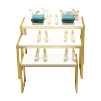 Ensemble de tables de présentation en métal doré de qualité professionnelle, à 3 niveaux, avec rehausseurs détachables pour la vitrine de magasin