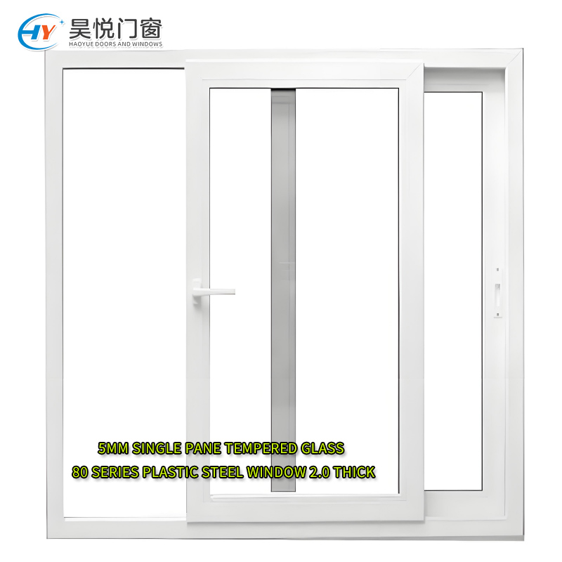 Fenêtre coulissante en acier plastifié avec vitrage simple trempé de 5 mm