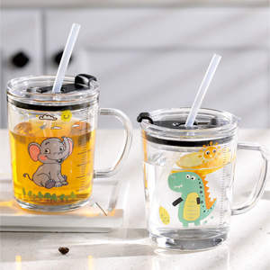 Poignée de tasse d'eau graduée pour enfants en <span class=keywords><strong>verre</strong></span> de dessin animé R2508-677 pour le petit déjeuner étudiant à usage domestique également pour les tasses de lait en poudre - Product Image 3